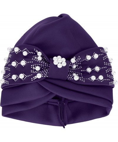 Head Scarf for Women Cancer African Women Turban Cap Beaded Headscarf Beanie Twisted Braid Wrap Hat Headwrap Purple $8.89 Sku...