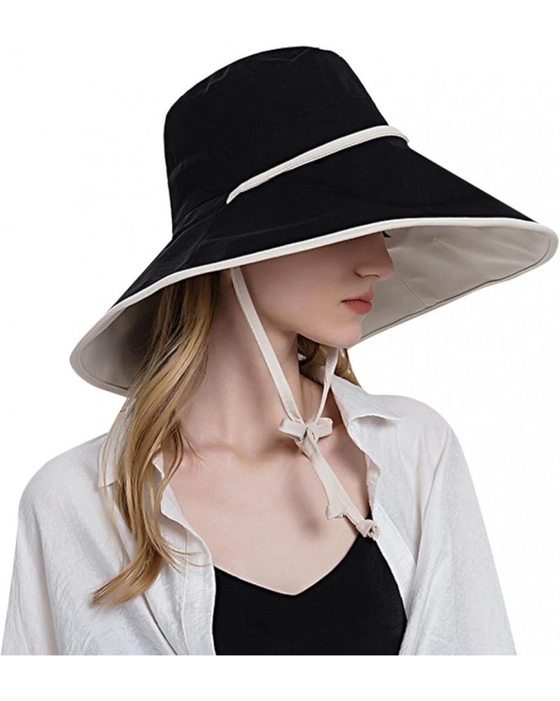 Women Outdoor Sunscreen Sun Hat All Tethered Double Sided Large Brimmed Sun Hat Bag for Women Beach A-black $14.82 Sun Hats