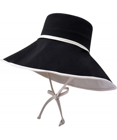 Women Outdoor Sunscreen Sun Hat All Tethered Double Sided Large Brimmed Sun Hat Bag for Women Beach A-black $14.82 Sun Hats