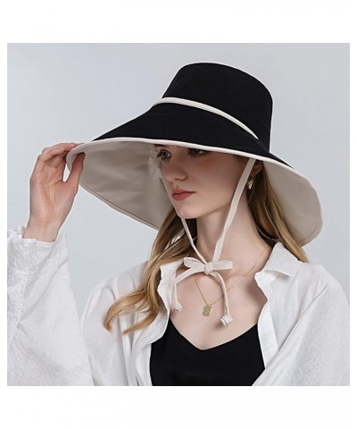 Women Outdoor Sunscreen Sun Hat All Tethered Double Sided Large Brimmed Sun Hat Bag for Women Beach A-black $14.82 Sun Hats