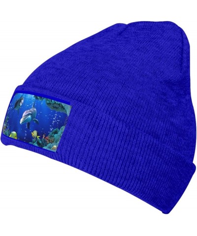 3D Underwater World Fish Dolphi Print Knitted Hat Adult Beanie Hat,Elastic Brimless Cap, Doudou Hat Christmas,Birthdays Blue ...