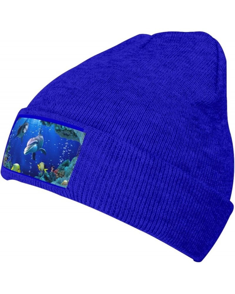 3D Underwater World Fish Dolphi Print Knitted Hat Adult Beanie Hat,Elastic Brimless Cap, Doudou Hat Christmas,Birthdays Blue ...