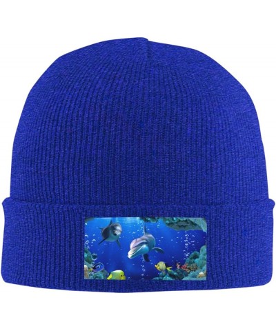 3D Underwater World Fish Dolphi Print Knitted Hat Adult Beanie Hat,Elastic Brimless Cap, Doudou Hat Christmas,Birthdays Blue ...