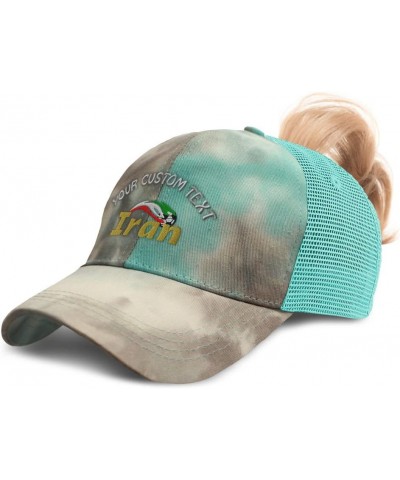 Custom Womens Ponytail Cap Iran Soccer Cup Cotton Sport Distressed Trucker Hat Tie Dye Aqua Personalized Text Here $13.05 Bas...