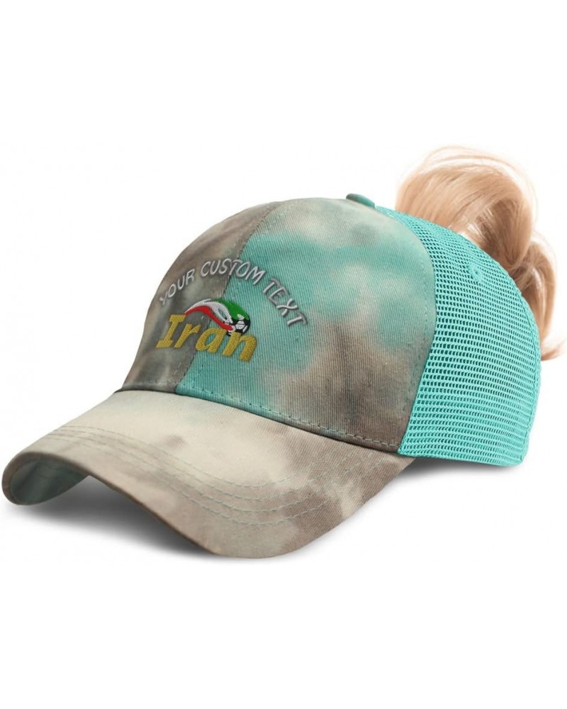 Custom Womens Ponytail Cap Iran Soccer Cup Cotton Sport Distressed Trucker Hat Tie Dye Aqua Personalized Text Here $13.05 Bas...