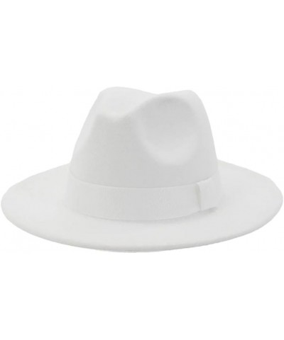 Wool Felt Jazz Fedora Hats Men Women Wide Brim Sombrero British Style Formal Panama Cap Solid Dress Hat White $24.04 Fedoras