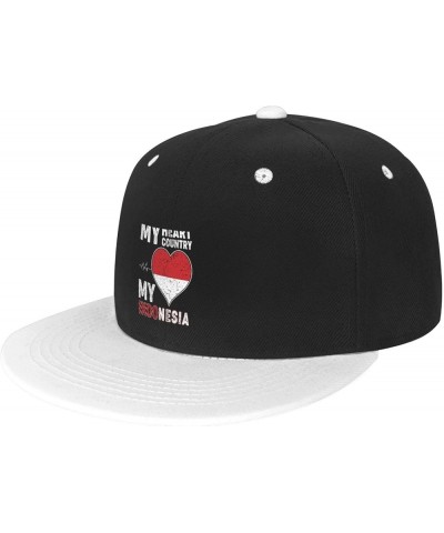 My Heart My Country My Indonesia Baseball Cap for Men Women Snapback Hat Adjustable Flat Bill Hats White $10.14 Baseball Caps