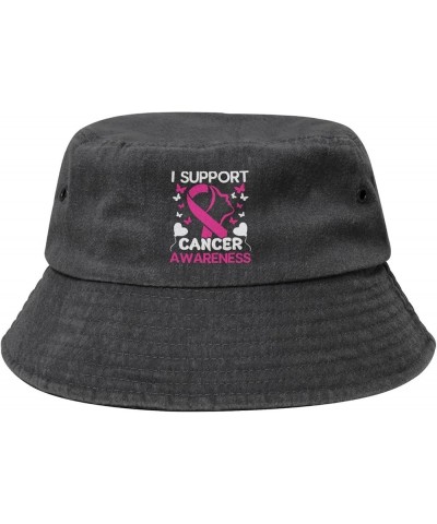 I Support Cancer Awareness Bucket Hat for Women Men Summer Travel Sun Hat Outdoor Cap Funny Bucket Hats Black $12.48 Bucket Hats