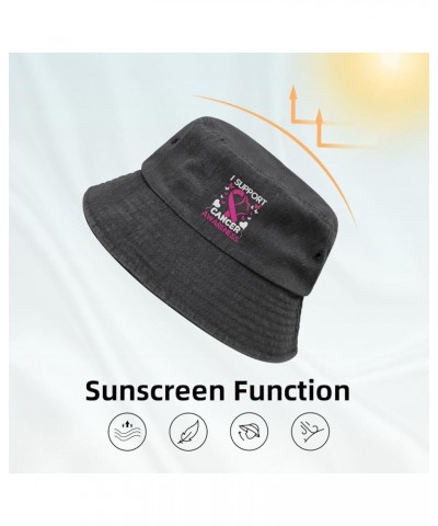 I Support Cancer Awareness Bucket Hat for Women Men Summer Travel Sun Hat Outdoor Cap Funny Bucket Hats Black $12.48 Bucket Hats