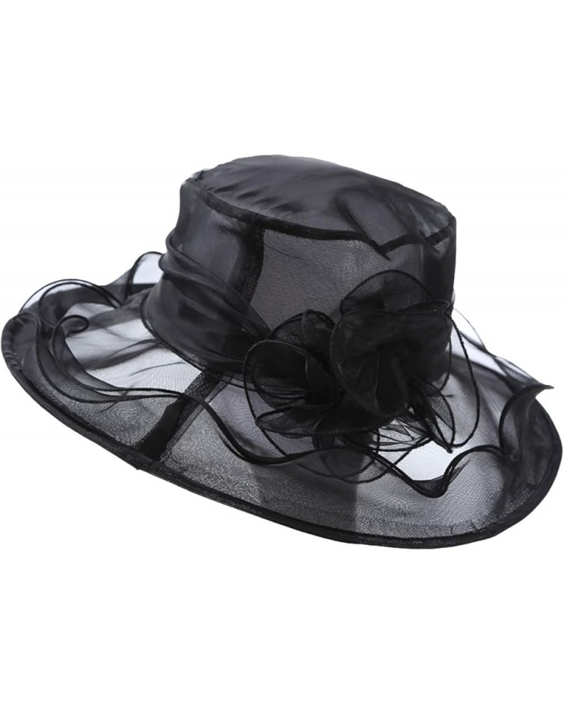 Fascinator Hat for Women Cocktail Tea Party Wide Brim Bridal Floral Wedding 20s 50s Vintage Hat B2-black $9.17 Visors