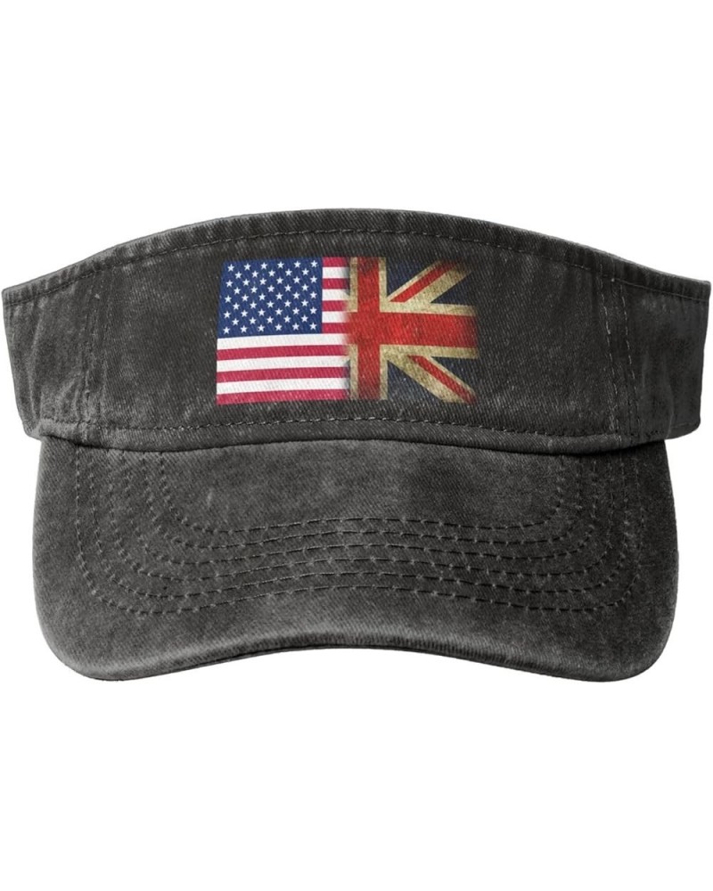 America Flag and Britain Flags Sport Sun Visor Hat Cotton Ball Caps Empty Top Baseball Sun Cap Black $13.33 Visors