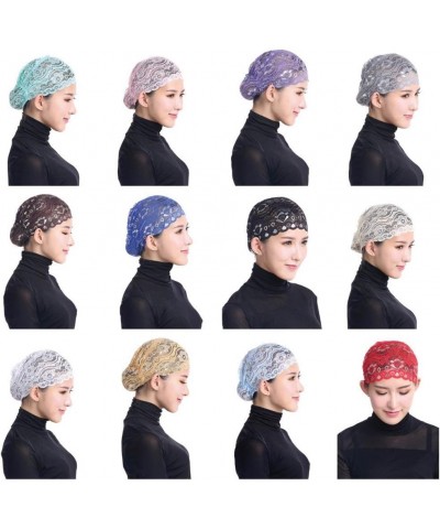 Women's Beanie Hat Breathable Lace Slouchy Stretch Muslim Chemo Head Scarf Chemo Cap Hair Loss Hat Kitchen Sky Blue $8.39 Sku...