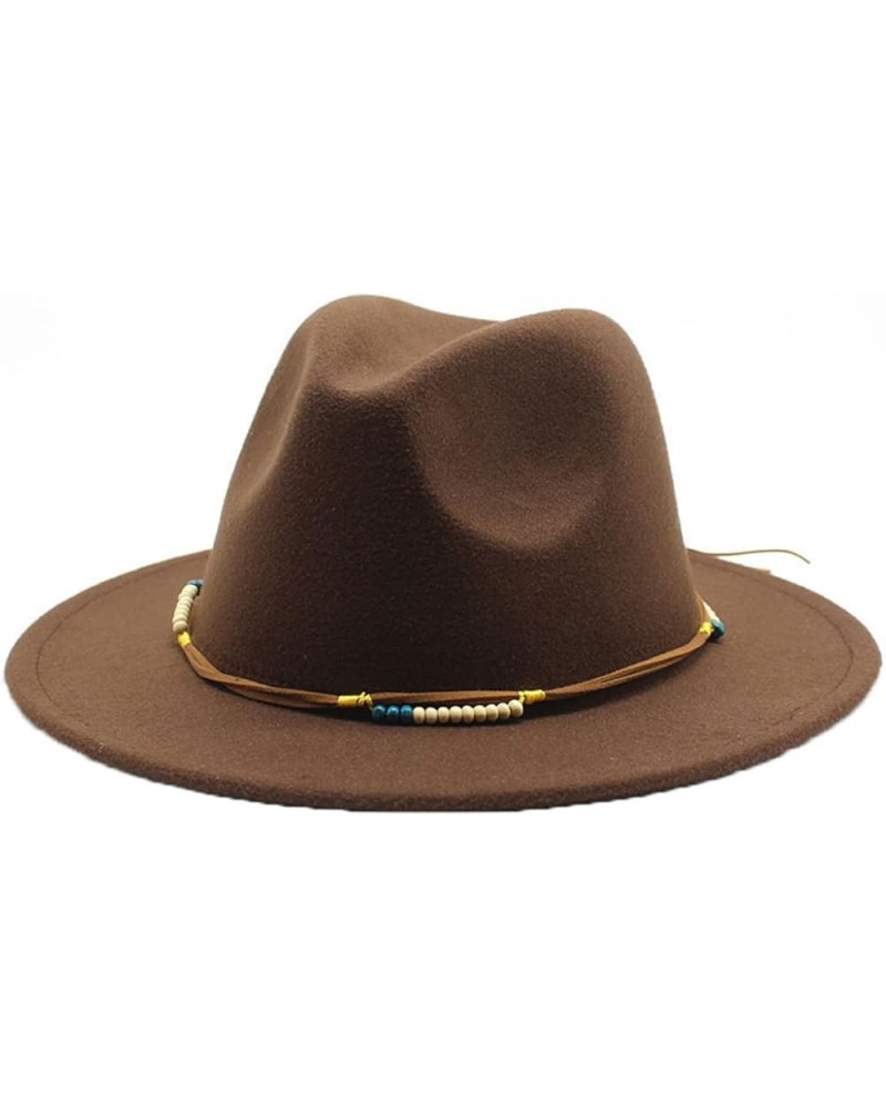 Women's Fedora Hat Wide Brim Felt Jazz Hat with Rope Solid Color Panama Hat Casual Cloche Hats Crushable Coffee1 $18.28 Fedoras