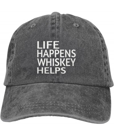 Life Happens Whiskey Helps Ponytail Baseball Cap Vintage Denim Cowboy Hat Washed Trucker Hats Deep Heather $8.74 Baseball Caps