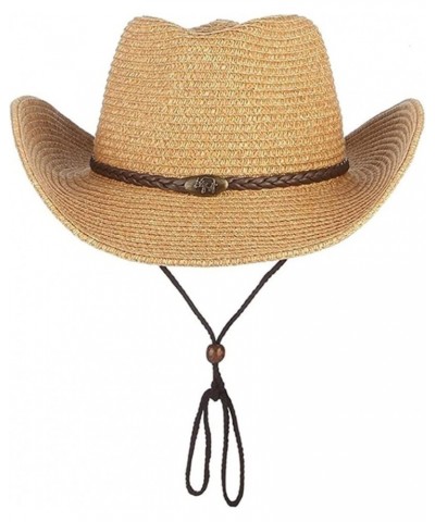 Straw Cowboy Hats for Women Fine Braid Classic Wide Brim Windproof Rope Cowgirl Hat for Summer Beach Sun Protection Khaki $13...