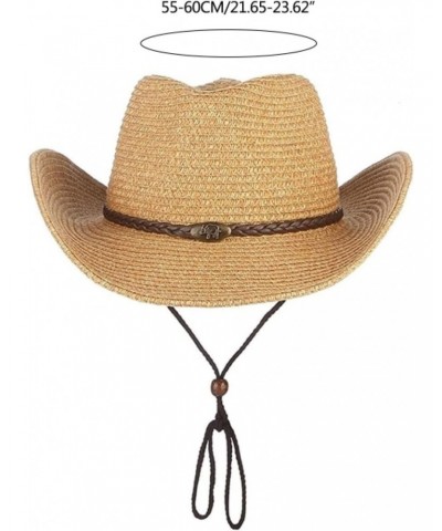 Straw Cowboy Hats for Women Fine Braid Classic Wide Brim Windproof Rope Cowgirl Hat for Summer Beach Sun Protection Khaki $13...