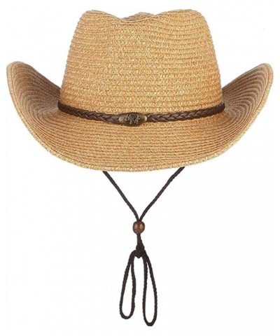 Straw Cowboy Hats for Women Fine Braid Classic Wide Brim Windproof Rope Cowgirl Hat for Summer Beach Sun Protection Khaki $13...