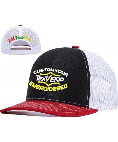 Custom Mesh Back Trucker Hat with Personalized Logo & Text Front & Back for Men Women– Customize Your Own Unique Ha Red-black...