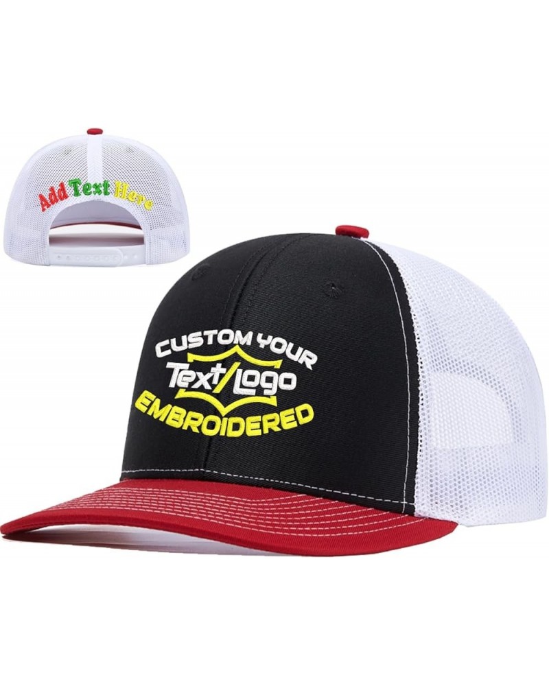 Custom Mesh Back Trucker Hat with Personalized Logo & Text Front & Back for Men Women– Customize Your Own Unique Ha Red-black...