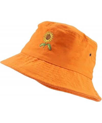 Cute Sunflowers Embroidered Bucket Hat Summer Beach Travel Fisherman Cap for Women Gift Orange $9.43 Bucket Hats