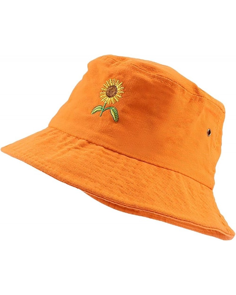 Cute Sunflowers Embroidered Bucket Hat Summer Beach Travel Fisherman Cap for Women Gift Orange $9.43 Bucket Hats