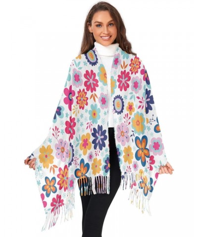 White Colorful Flowers Pashmina Shawl Wrap for Women and Men, Soft Winter Warm Scarf with Tassels for Evening Dress $17.69 Sc...