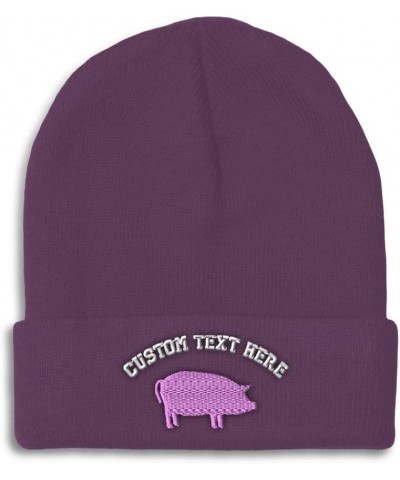 Beanies for Men Pink Pig B Embroidery Pigs Embroidery Winter Hats for Women Acrylic Skull Cap 1 Size Purple Personalized Text...