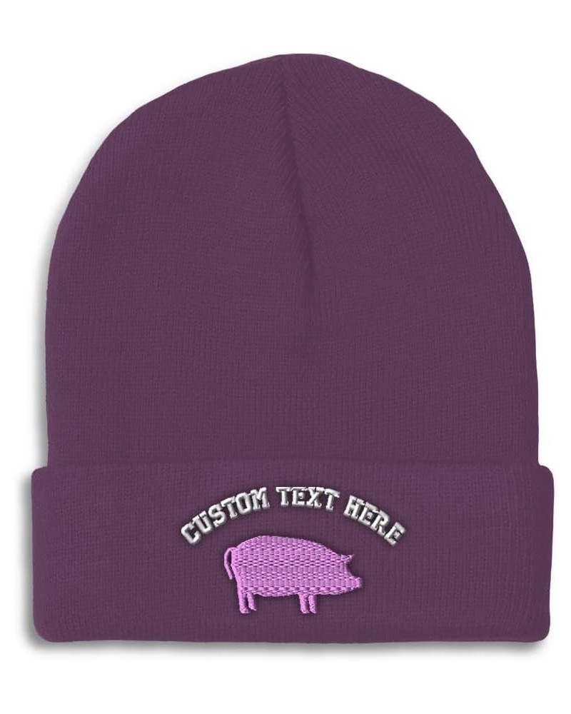 Beanies for Men Pink Pig B Embroidery Pigs Embroidery Winter Hats for Women Acrylic Skull Cap 1 Size Purple Personalized Text...