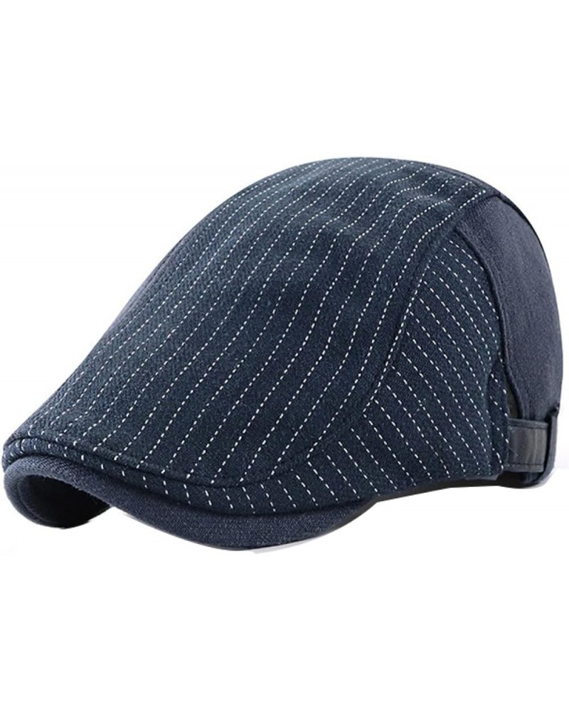 Fashion Striped Newsboy Cap for Men Casual All-Match Flat Gatsby Hat Golf Hunting Driving Cabbie Berets Hats (Color : Dark Bl...