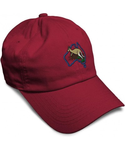 Soft Baseball Cap Australia & Kangaroo Embroidery Wild Animals Australian Cotton Dad Hats for Men & Women Burgundy Design Onl...