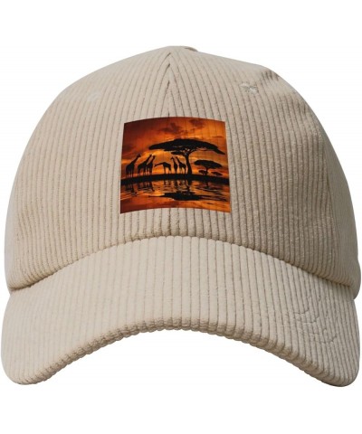 Beige Corduroy Baseball Cap Hat Fashion Men Women Casual Fashion Curved Eaves Africa Giraffe Majestic Tree Pattern Beige $12....