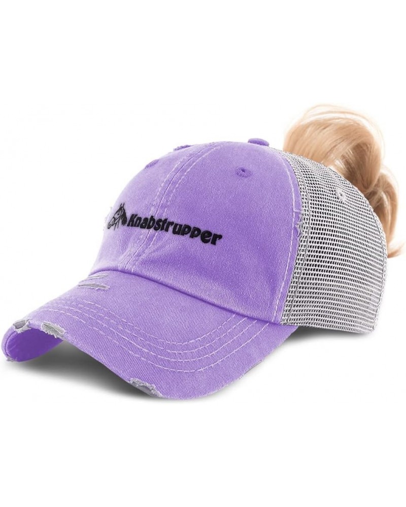 Womens Ponytail Cap Knabstrupper Horses Pony Cotton Equestrian Distressed Trucker Hat Lavender Design Only $15.59 Baseball Caps