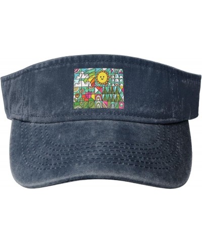 Sun and Flower Geometric Drawings Sun Hat Sun Visor Hats for Women Men Baseball Cap Golf Hats Navy Blue $13.02 Sun Hats