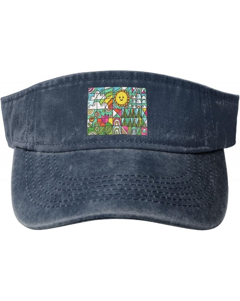 Sun and Flower Geometric Drawings Sun Hat Sun Visor Hats for Women Men Baseball Cap Golf Hats Navy Blue $13.02 Sun Hats