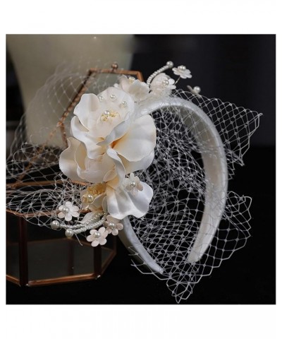 White Bridal Hairband Mesh Satin Bow Headband Vintage Fairy Bridal Wedding Hair Accessory champagne $19.31 Headbands