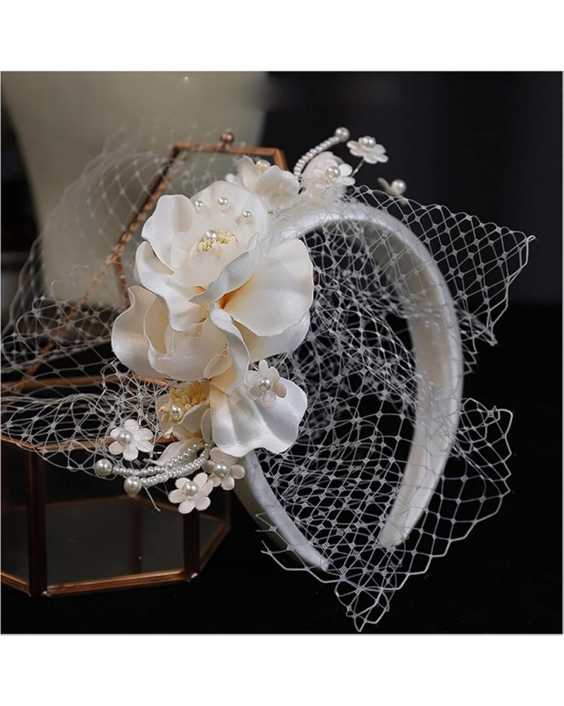 White Bridal Hairband Mesh Satin Bow Headband Vintage Fairy Bridal Wedding Hair Accessory champagne $19.31 Headbands