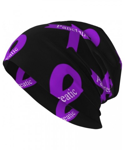 Pancreatic Cancer Awareness Purple Ribbon Comfort Elegance Knitted Hat Black Daily for Men Women $11.06 Skullies & Beanies