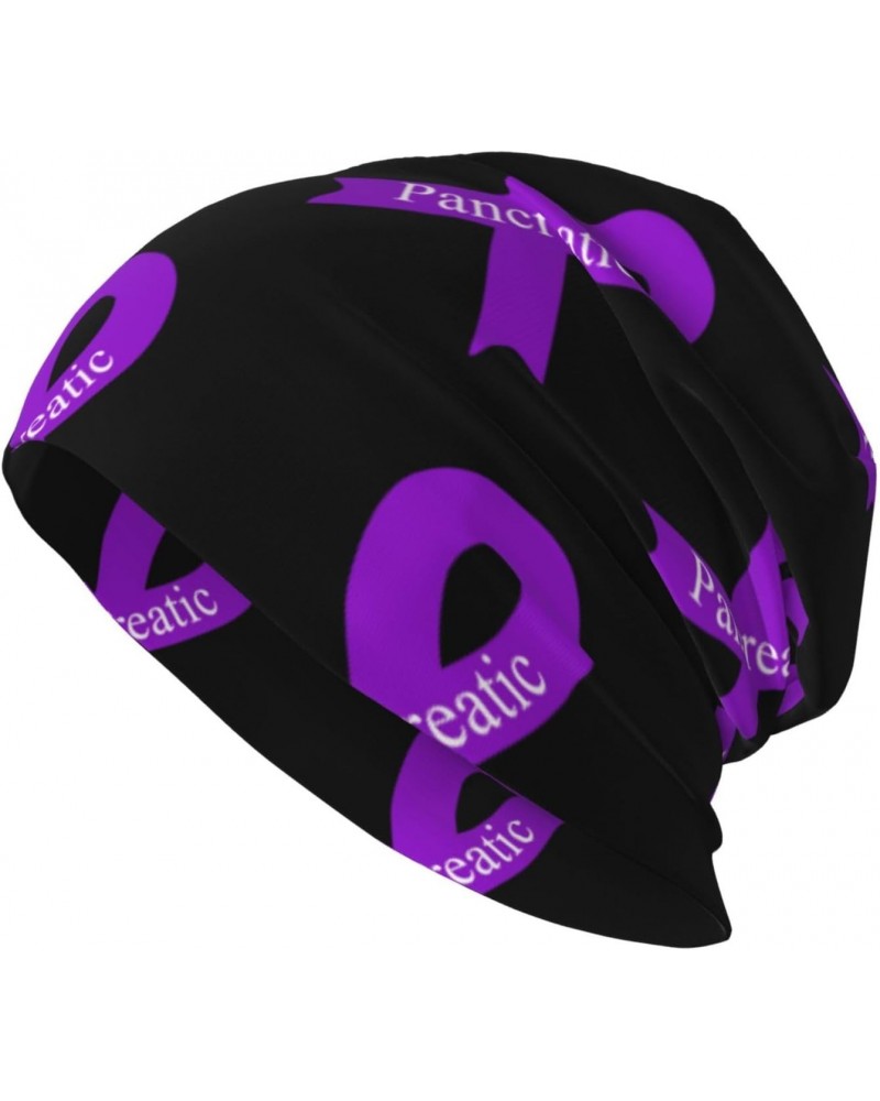 Pancreatic Cancer Awareness Purple Ribbon Comfort Elegance Knitted Hat Black Daily for Men Women $11.06 Skullies & Beanies