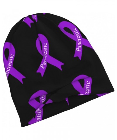 Pancreatic Cancer Awareness Purple Ribbon Comfort Elegance Knitted Hat Black Daily for Men Women $11.06 Skullies & Beanies