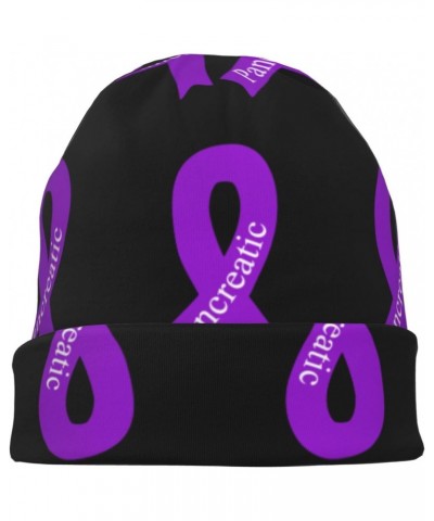 Pancreatic Cancer Awareness Purple Ribbon Comfort Elegance Knitted Hat Black Daily for Men Women $11.06 Skullies & Beanies