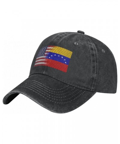 Flag of Venezuela and USA Adjustable Stylish Unique Unisex Washed Cowboy Baseball Adult Hat Black $14.30 Baseball Caps