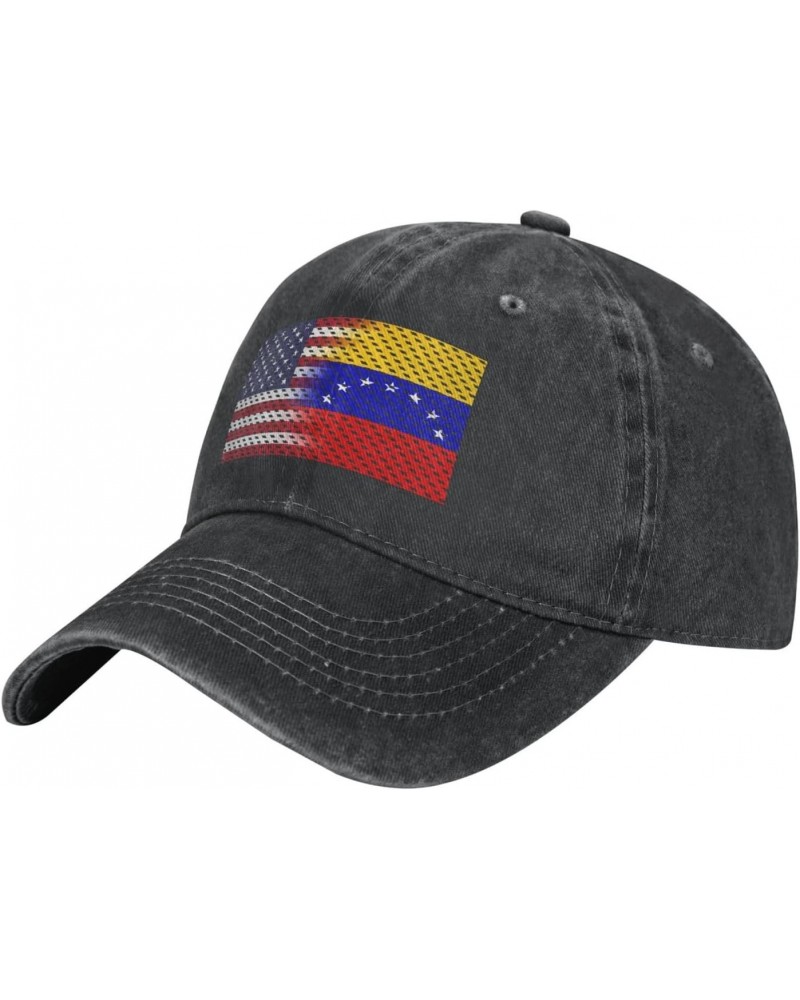 Flag of Venezuela and USA Adjustable Stylish Unique Unisex Washed Cowboy Baseball Adult Hat Black $14.30 Baseball Caps