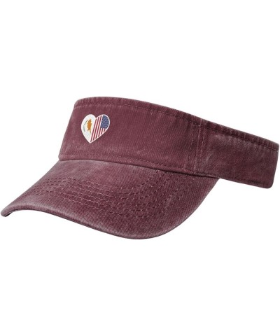 I Love America and Cyprus Sun Visor Hats for Women Men Adjustable Sports Sun Hats Cotton Golf Cap Red $11.17 Visors