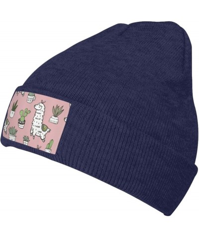 Alpaca and Cactus Print Beanie Hat Gift Knitted Hat for Men Women,Lightweight,Elastic, Suitable for Travel Navy Blue $10.03 S...