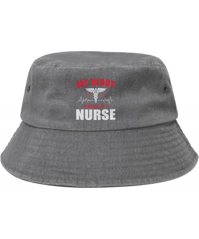 My Heart Belongs to A Nurse Bucket Hat for Women Men Summer Travel Sun Hat Outdoor Cap Funny Bucket Hats Gray $13.73 Bucket Hats