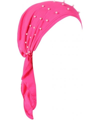 Wrap Muslim Cap Ruffle Turban Women Rhinestone Hat Baseball Caps Hats for Large Heads Women A-hot Pink $12.43 Skullies & Beanies