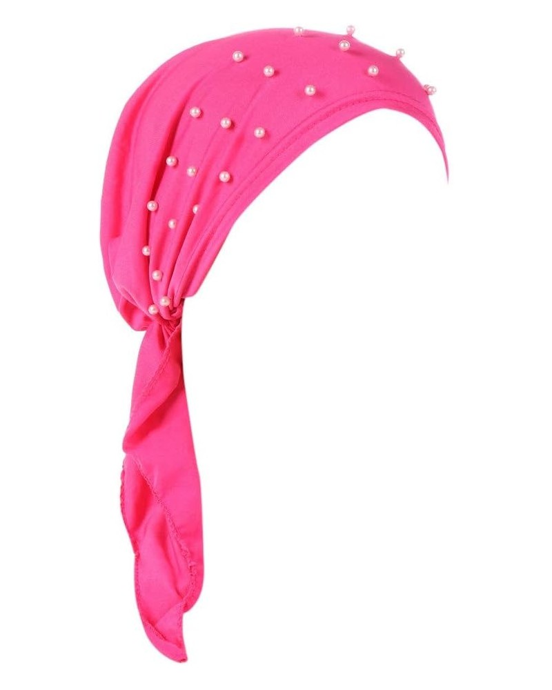 Wrap Muslim Cap Ruffle Turban Women Rhinestone Hat Baseball Caps Hats for Large Heads Women A-hot Pink $12.43 Skullies & Beanies