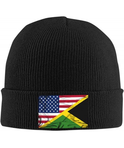 American Flag and Jamaican Flag Half Cozy Knitted Hat for Winter - Warm Comfort Black Black $15.66 Skullies & Beanies