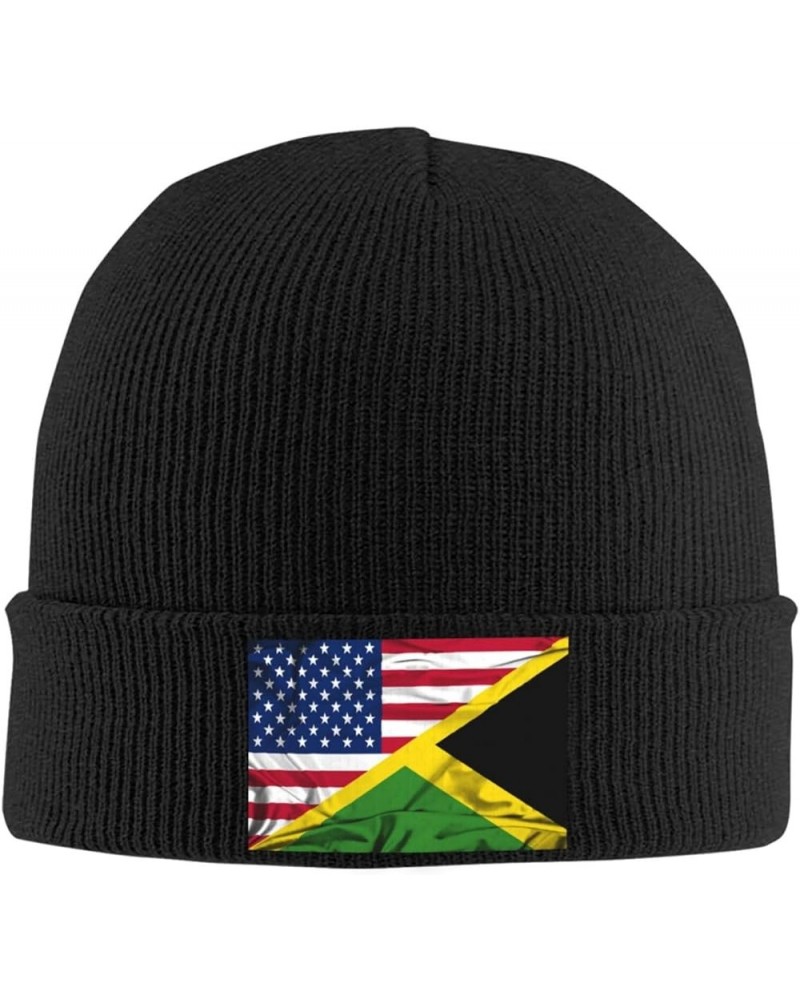 American Flag and Jamaican Flag Half Cozy Knitted Hat for Winter - Warm Comfort Black Black $15.66 Skullies & Beanies