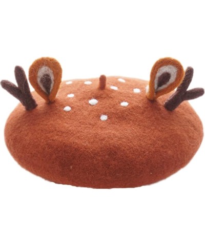 Kawaii Deer Ear Berets Hat Cute Funny Christmas Fruits Cap Winter Warm Women Girls Gift red pink Brown-adult $14.69 Berets